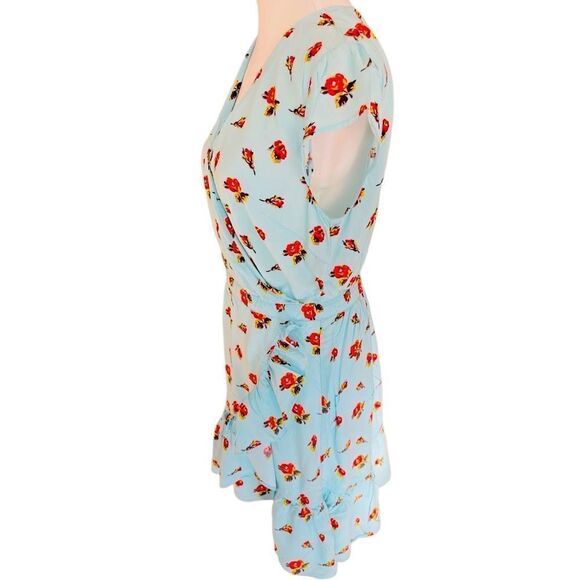 J Crew Mercantile blue floral faux wrap style ruffle dress size 4. - Picture 6 of 7